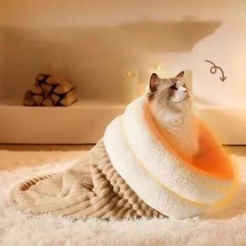 Winter Cat Sleeping Bag Semi-Enclosed Cats Nest Warming Pad Soft Plush Warmer Cozy Beds Accessories for Small Kitten Dogs 3-6KG M-Pet Within 3KG