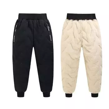 Winter Children Thick Pants Boy s Padded Thickened Pants Teen Kids Trousers 170 чёрный
