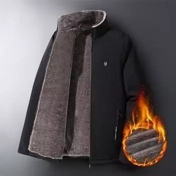 Winter Cotton-padded Jacket for Men, Middle-aged and Aged Lamb Velvet Coat, Plus Velvet and Thickened Cotton-padded Jacket M