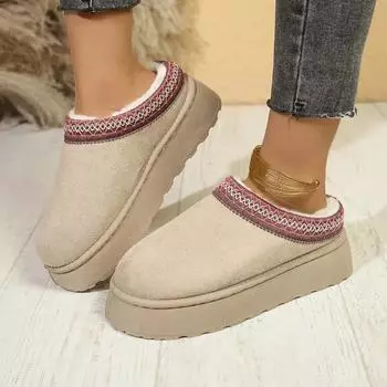 Winter Cotton Shoes 2024 Selling New Comfortable Thick-soled Botas Mujer Simple Solid Color Plush Warm Women s Indoor Slippers 36 бежевый