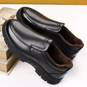 Winter cotton shoes men s warm thickened casual business leather shoes one pedal middle-aged and elderly father shoes 38