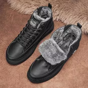 Winter Cotton Tooling Boot High Top Board Shoe Retro British Style Plus Velvet Keep Warm Comfortable Simple Young Non-slip Boots 39 чёрный