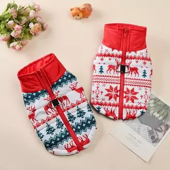Winter Dog Clothes For Small Medium Dogs Coat Cats Jacket Christmas Tree Print Pet Outfits Windproof Chihuahua Yorkshire Costume S зелёный