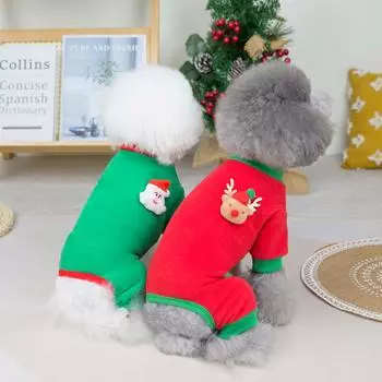 Winter Dogs Jumpsuit Christmas Pet Dog Clothes Warm Fleece Small Dog Onesies Chihuahua Coat French Bullodg Outfit Puppy Clothing S красный