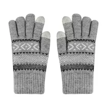 Winter Double layer Thickened Knitted Gloves Plus Velvet Men and Women Warm Gloves Cycling Contrasting Striped Windproof Touch Screen Gloves