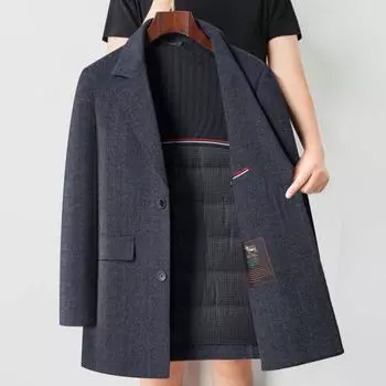Winter double-sided cashmere coat for men, mid-length thickened down liner jacket, dad s wool woolen top 170