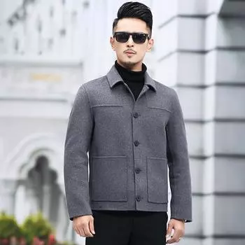 Winter double-sided cashmere jacket, buttoned woolen woolen coat, men s lapel short middle-aged double-sided woolen jacket 170