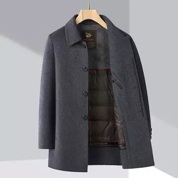 Winter double-sided woolen coat cashmere men s button style middle-aged lapel removable down jacket liner wool coat 165