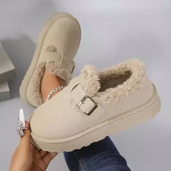 Winter Faux Suede Platform Ankle Boots Women Thick Bottom Non-Slip Plush Snow Boots Outdoor Soft Sole Warm Cotton Shoes Women 36 бежевый