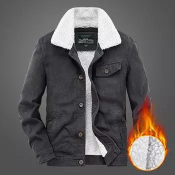Winter Fleece Thickened Cotton Coat Men s Tooling Retro Lamb Fluff Casual Thermal Jacket M серый