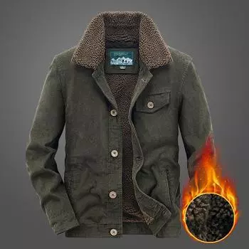 Winter Fleece Thickened Cotton Coat Men s Tooling Retro Lamb Fluff Casual Thermal Jacket M серый