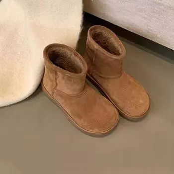 Winter Fur Integrated Snow Boots for Women s 2024 New Suede Waterproof Anti Slip Warm Cotton Shoes Female s Short Boots Zapatos 35
