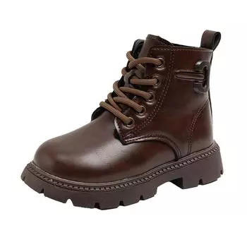 Winter Girls Ankle Boots Black Brown Leather Boys Boots Children Fur Warm Booties for Kids Unisex EU:27 чёрный
