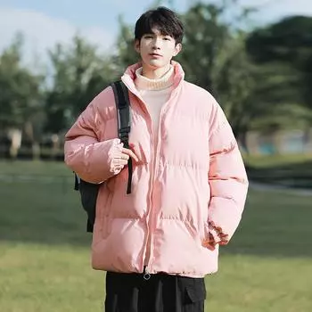 Winter Hong Kong Style Stand-up Collar Bread Suit Men Wear Double-sided Loose Cotton Coat Student Couple Outfit Casual Simple Cotton Jacket Jacket M