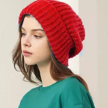 Зимняя женская шапка, вязаная толстая эластичная шапка с начесом, однотонная, защита ушей, теплая, повседневная, кепка, головной убор для катания на лыжах и коньках красный