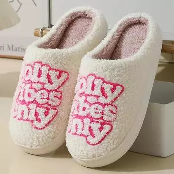 Winter Letter Embroidered Slippers for Women 2024 Couple s Indoor Non-slip House Slides Men and Women Toe Wrap Home Cotton Shoes 36-37