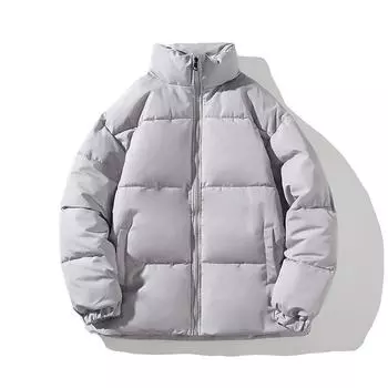 Winter Light Board Men s and Women s Cotton-padded Clothes Thickened Warm Stand-up Collar Casual Bread Clothes Cotton-padded Jacket Men s L серый
