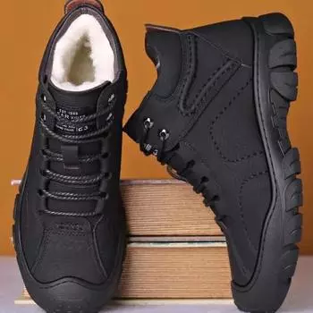 Winter Men Boots Waterproof Casual Leather Boot Outdoor Non Slip Platform Snow Boots Plush Warm Cotton Shoes for Men Safety Shoe 39