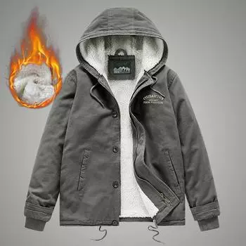 Winter Men s Cashmere Casual Cotton-padded Jacket, Pile of Young and Middle-aged Hooded Cotton-padded Jacket, Vintage Cargo Jacket M