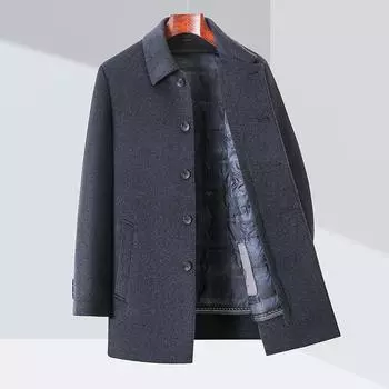 Winter men s double-sided cashmere coat, mid-length wool woolen down liner jacket, middle-aged dad top 170
