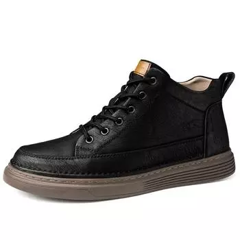 Winter Men s high-top casual shoes Genuine Leather shoes Outdoor Motorcycle boots combat boots for men big Size: 36-47 36 чёрный