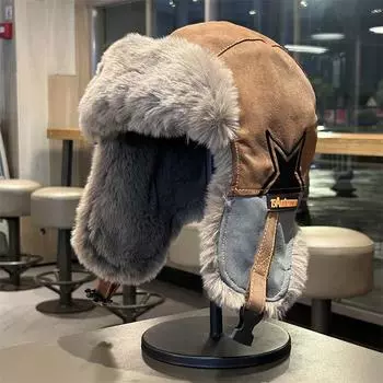 Winter Men s Winter Lei Feng Hat Korean Version Trendy Women s Ear Protection Hat Cat Embroidery Autumn and Winter Mask Hat M56-58cm
