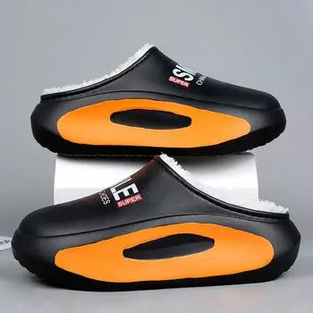 Winter Men Warm Slippers Cotton Slippers Outdoor Indoor Warm Shoes Waterproof Men Couple Comfortable Home Bedroom Plush Slippers 36-37