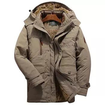 Winter Mens Warm Thick Fur Lined Hooded Jacket Zipper Bomber Military Parka Coat Khaki,6XL