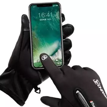 Winter Motorcycle Gloves Warm Fleece Lined Winter Waterproof Skin-friendly Touch Screen Outdoor Motorcycle Riding Ski Gloves L чёрный