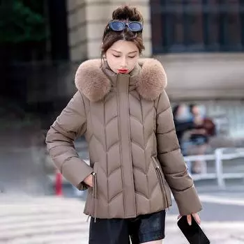 Winter new cotton jacket women s Korean version slim women s cotton jacket short fur collar cotton jacket women s warm padded jacket jacket L