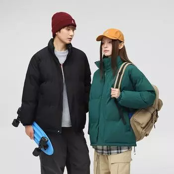 Winter New Couple Cotton Coats for Men and Women, Loose and Warm Stand-up Collar Bread Coats, Cotton Coats for Men M