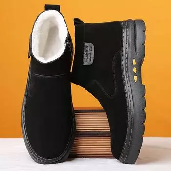 Winter new men s cotton shoes anti-fur wool fur integrated thickened warm casual high-top boots non-slip snow boots 38 чёрный