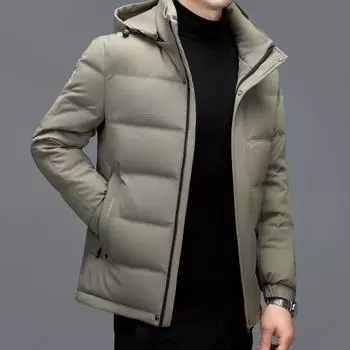 Winter new men s down jacket lapel mid-length middle-aged men s loose warm hooded casual thickened jacket M