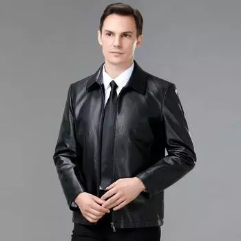 Winter new men s short leather jacket middle-aged dad business casual sheepskin jacket plus suede leather jacket M