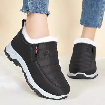 Winter Non-Slip Warm Snow Boots for Women Waterproof Thicked Plush Ankle Boots Woman Fashion Sewing Warm Cotton-Padded Shoes 36 чёрный