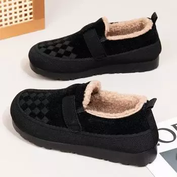 Winter old Beijing cloth shoes women s shoes velvet warm middle-aged and elderly cotton shoes grandma shoes non-slip flat bottom mother shoes round he 35 чёрный