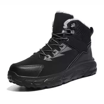 Winter Outdoor Mens Climbing Shoes Warm Men Hiking Boots Male Casual Sneakers Leather Mens Snow Boots Non-slip Work Ankle Boots 39 чёрный