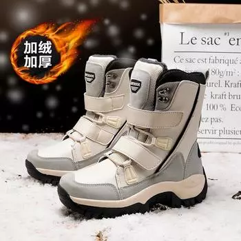 Winter outdoor snow boots women s medium tube large size fashion velvet warm hiking shoes high top shoes trendy women s boots 36