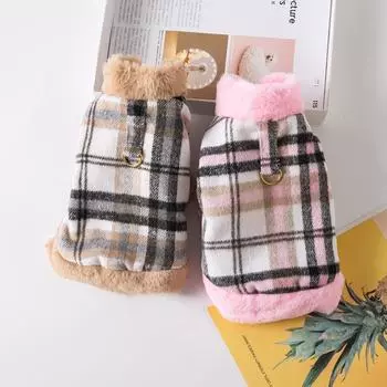 Winter Pet Jacket Clothes Plaids Warm Small Dogs Clothing With Fur Collar Cotton Pet Outfits French Bulldog Coat Vest Chihuahua XS