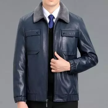Winter plus velvet and thickened fur all-in-one leather jacket, lamb velvet bile leather jacket, middle-aged winter gift for dad 170