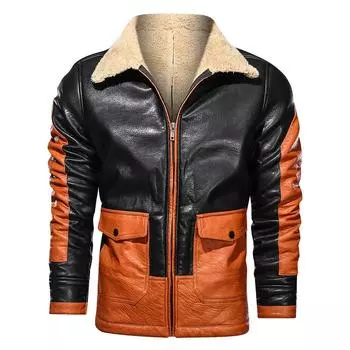 Winter Plus Velvet Motorcycle Leather Jacket S чёрный