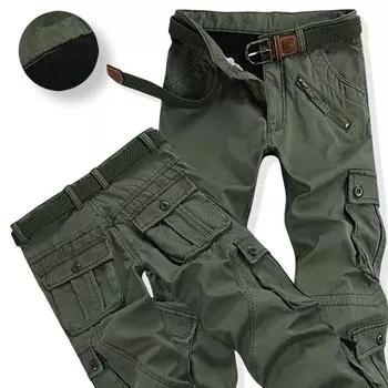 Winter Plus Velvet Pants Men s Overalls Loose Casual Sports Straight Pants Multi-pocket Thick Fleece Warm Pants 40