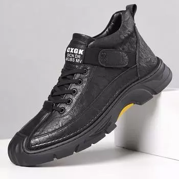 Winter Plush Warm Snow Boot Genuine Leather Shoes Hiking Shoes High Top Work Shoes Men Non-slip Outdoor Men s Ankle Boots Casual 38