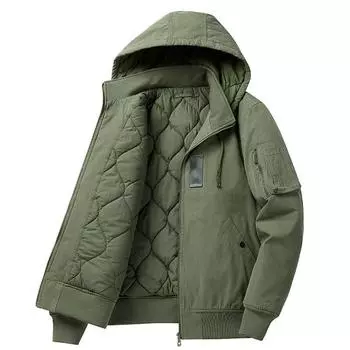 Winter Pure Cotton Detachable Hat Jacket for Men, Casual Workwear, Cotton Clothing, Loose Flying Suit, Cotton Jacket for Men XXXXL чёрный