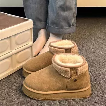 Winter retro platform snow boots women s 2024 winter new velvet thickened cotton shoes warm bread shoes 35 хаки