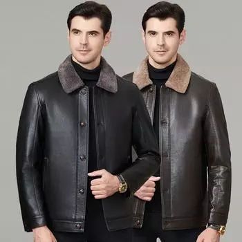 Winter sheepskin jacket middle-aged men s genuine leather jacket plus velvet loose large size dad jacket 170