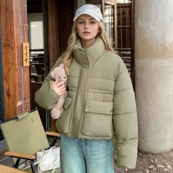 Winter short down clothes, student hooded bread clothes, jackets, and Korean versatile clothes. M темно-коричневого