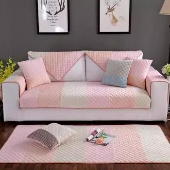 Winter Short Plush Striped Sofa Cushion Non-slip Cushion Pastoral Simple Modern Flannel Sofa Towel Cover 70*70