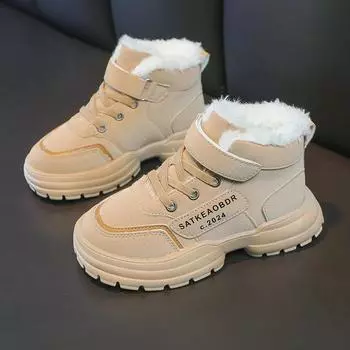 Winter Snow Boots For Children 2024 Trend Fashion Plush Cotton Shoes Thick Warm Boys Girls Teenager Faux Fur Boots For Kids 26 хаки