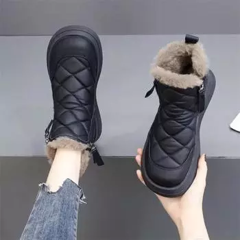 Winter Snow Boots for Women Padded Thickened Solid Colour Cotton Shoes Waterproof Non-slip Side Zip Soft Sole Warm Short Boots 35 абрикосовый